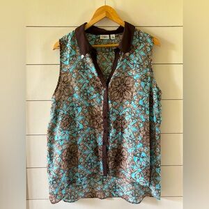 Cato Brown and Blue Patterned Blouse XL. Office, spring, summer, sleeveless